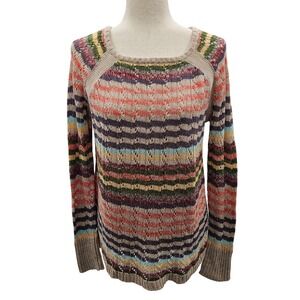 M. Fredric Womens Multicolor Striped Pointelle Knit Scoop Neck Sweater IMP-5302